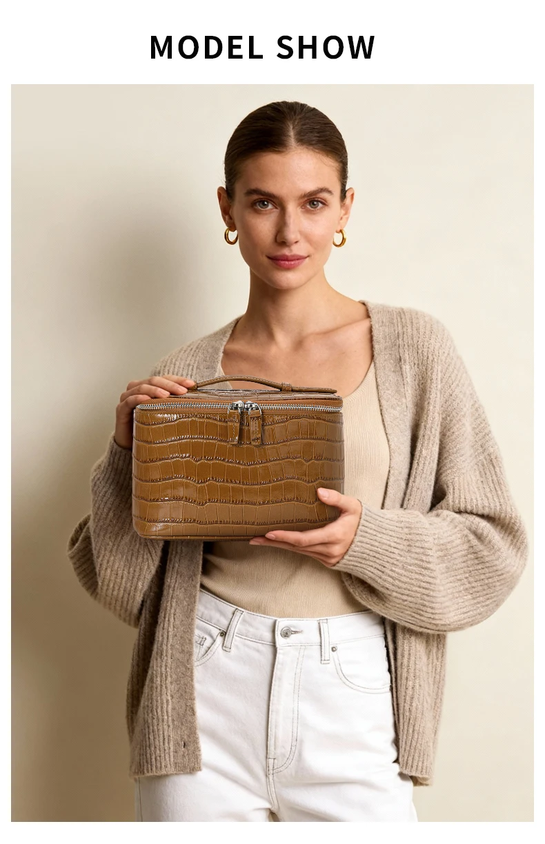Aidrani Mini-Quadrat-Tasche aus echtem Leder mit Krokodilmuster, Handtasche mit großem Fassungsvermögen, Aufbewahrungstasche für Damen – Detail 1