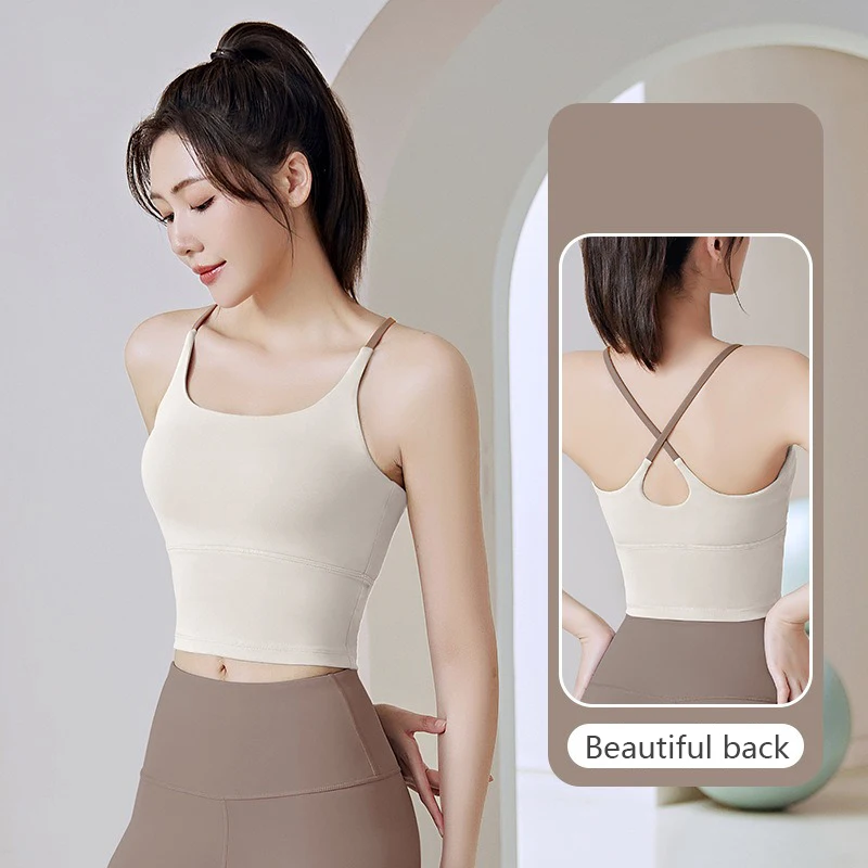 

Thin Shoulder Sports Halter With Chest Pad Tank Top Sports Underwear Women's Bra Fitness Yoga Wear