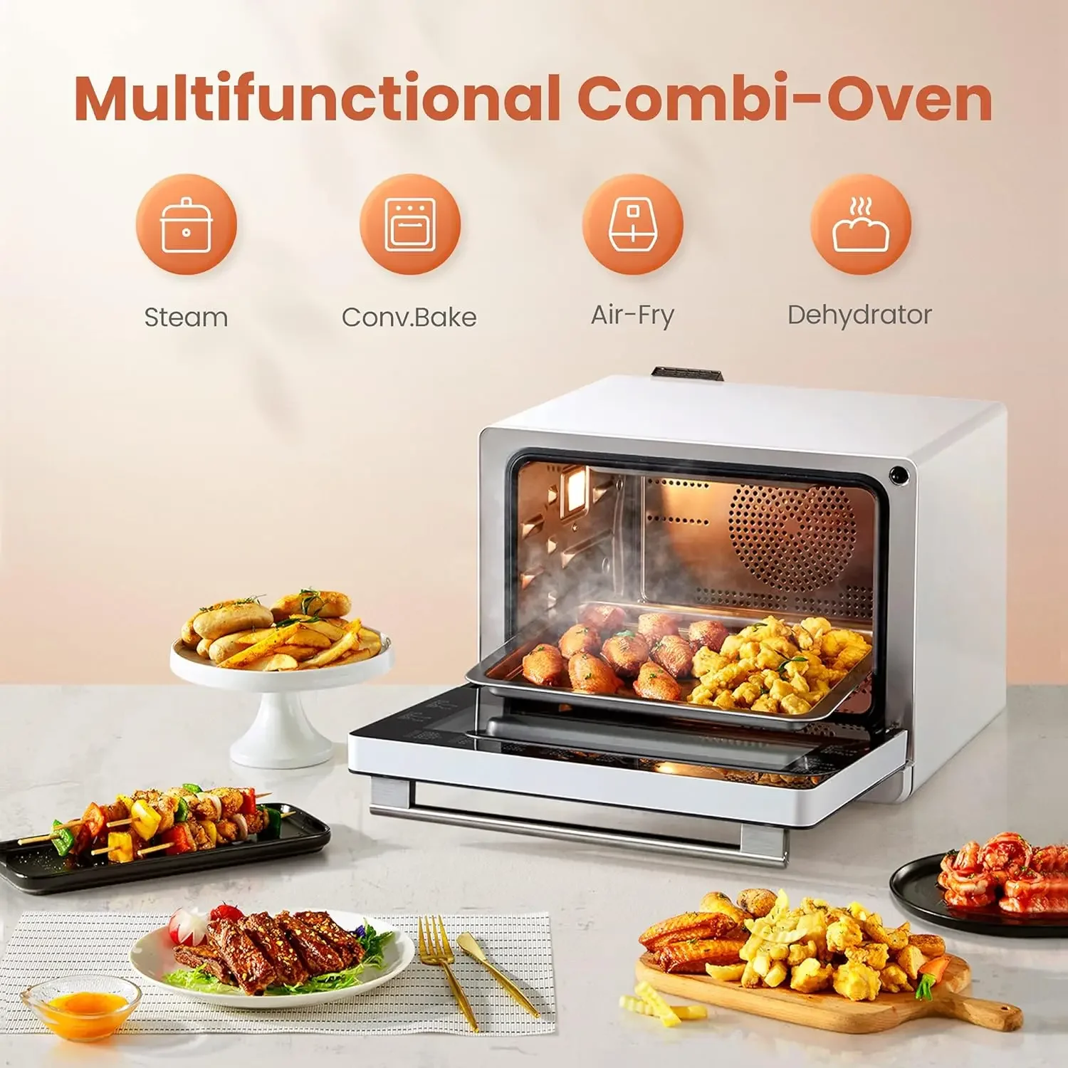 Oven uap konveksi meja 4-in-1, penggorengan udara, dehidrator dengan panggang konveksi sejati, panggang uap, Broil, Menu Preset 40