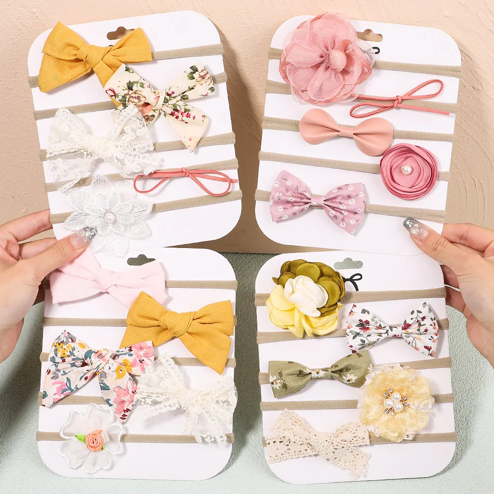 5Pcs/Set Baby Flower Bows Headband for Girls Children Elastic Hair Bands New Born Hairband Soft Toddler Cute Hair Accessories