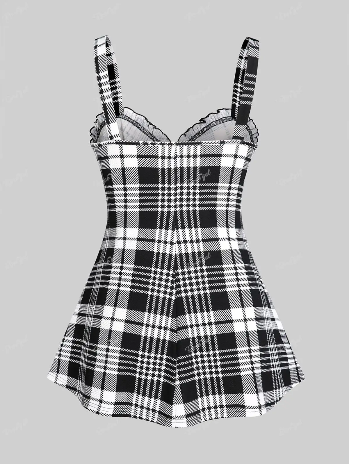 ROSEGAL Plus Size Plaid Tanks Fashion Sweetheart Neck Front Full Zipper Ruffles Vests Women Summer Streetwear Lace Up Tops 5XL