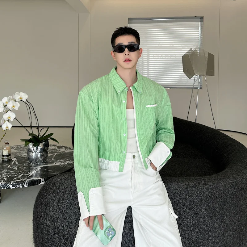 Men's 2025 Summer New Stylish Thin Contrast Color Stripe Long Sleeve Shirts Men's Fashion Tops Trendy Breathable Shirt Jackets