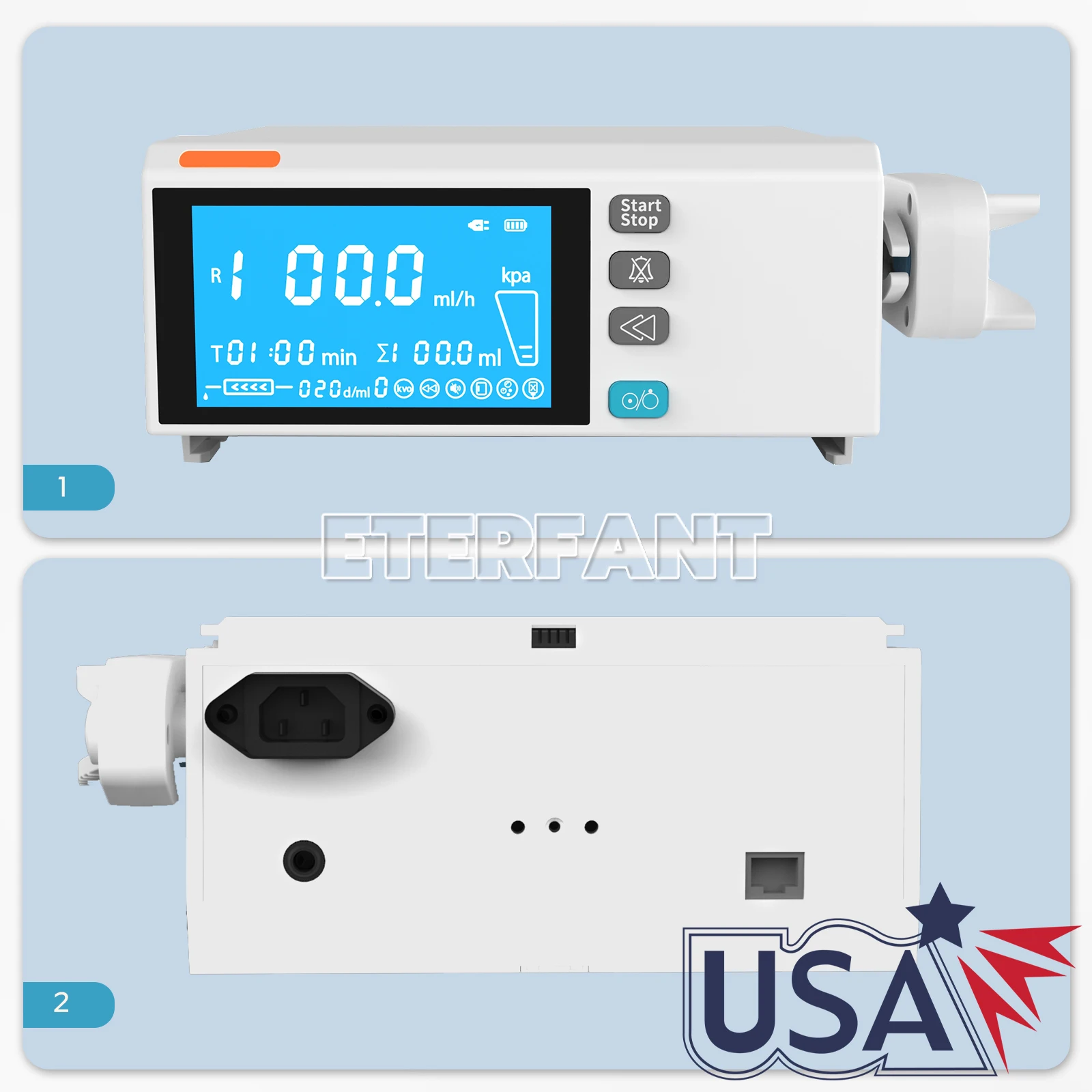 ETERFANT 4.3 Inch Color LCD Touch Screen Syringe Pump Stackable Design Medical/Lab Use Various Infusion Modes SP01