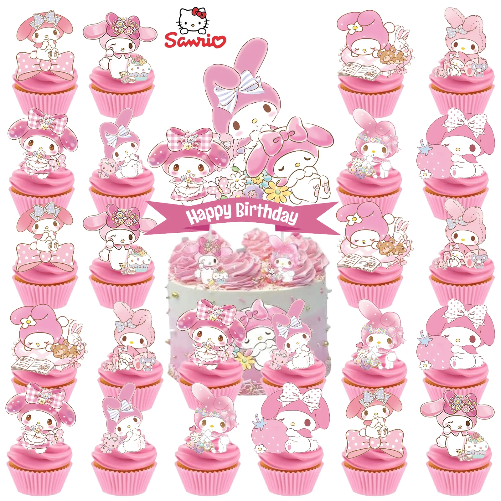 25 uds. Adorno para tarta con melodía, adornos para magdalenas, decoraciones de cumpleaños con melodía, suministros para fiestas temáticas con melodía, decoraciones de cumpleaños con melodía