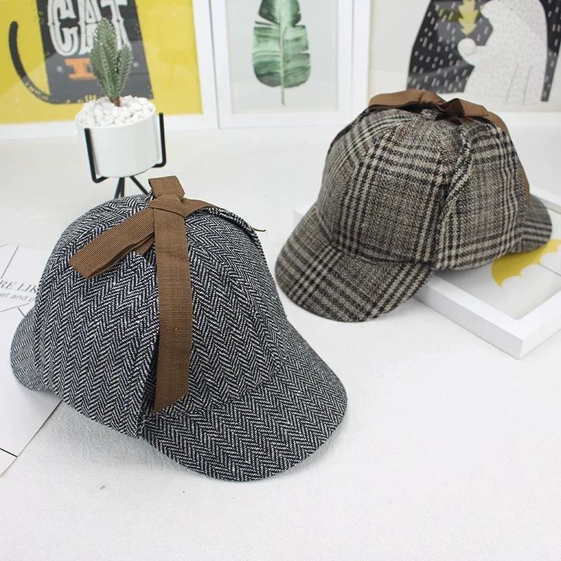 

TV Detective Cosplay Hat Autumn Striped Double Visors Hats Vintage Baseball Cap