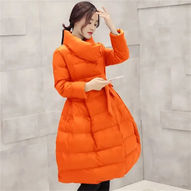 Casaco acolchoado de algodão de comprimento médio para mulheres, Parkas fofas vermelhas, jaqueta coreana, slim fit, casacos quentes, top feminino,