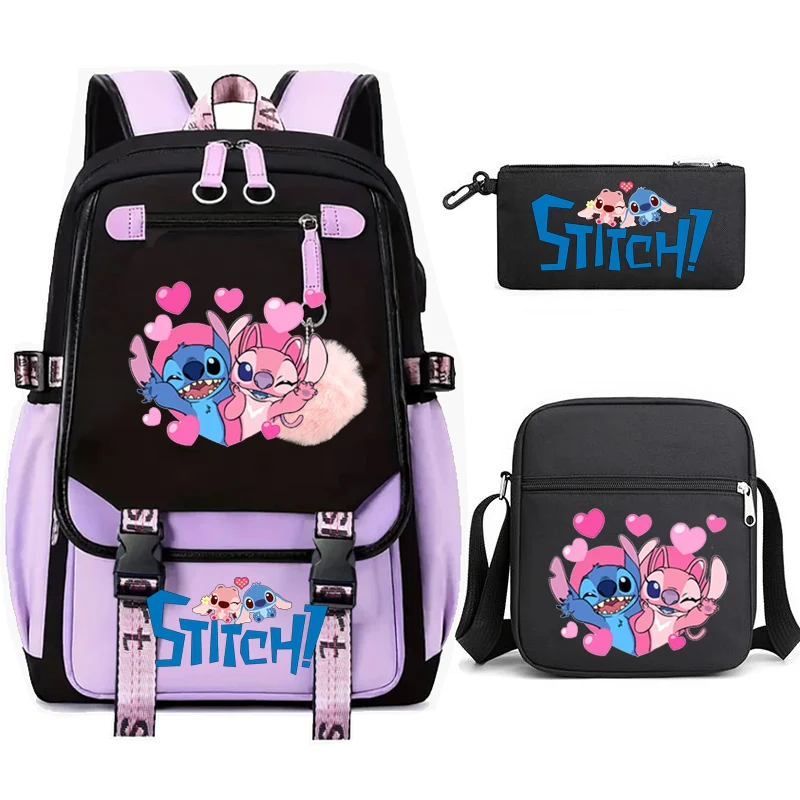 Loli Stitch Backpacks Junior-senior High School Students Schoolbag Boys Girls Anime Cartoon School Bag MochilaS 3PCS