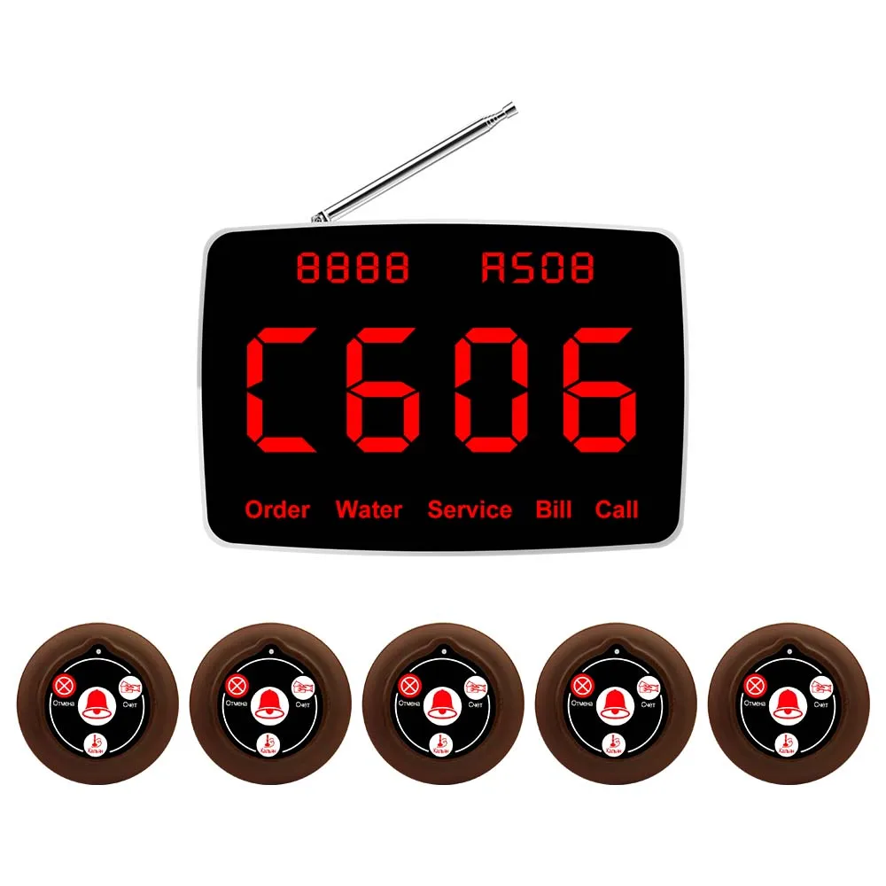 JINGLE BELLS Wireless Calling System 5 Pcs CTT194 Russian Call Buttons for Bar,Restaurant,Office,Cafe Customer Service Bell