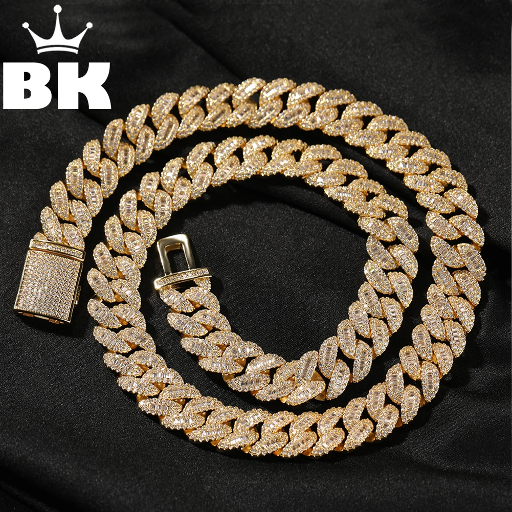 

THE BLING KING 12mm Miami Cuban Chain Necklace For Women Small Size Moon Shaped Heavy Link Iced Out Baguette CZ Hip Hop Jewelry