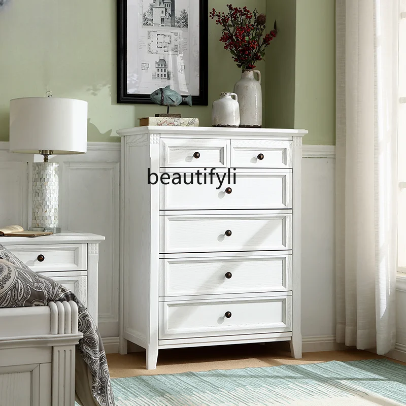 

American Country Ash Solid Wood Chest of Six Drawers Locker So Easy So Beauty White as Old Drawer Storage Chest of Drawers