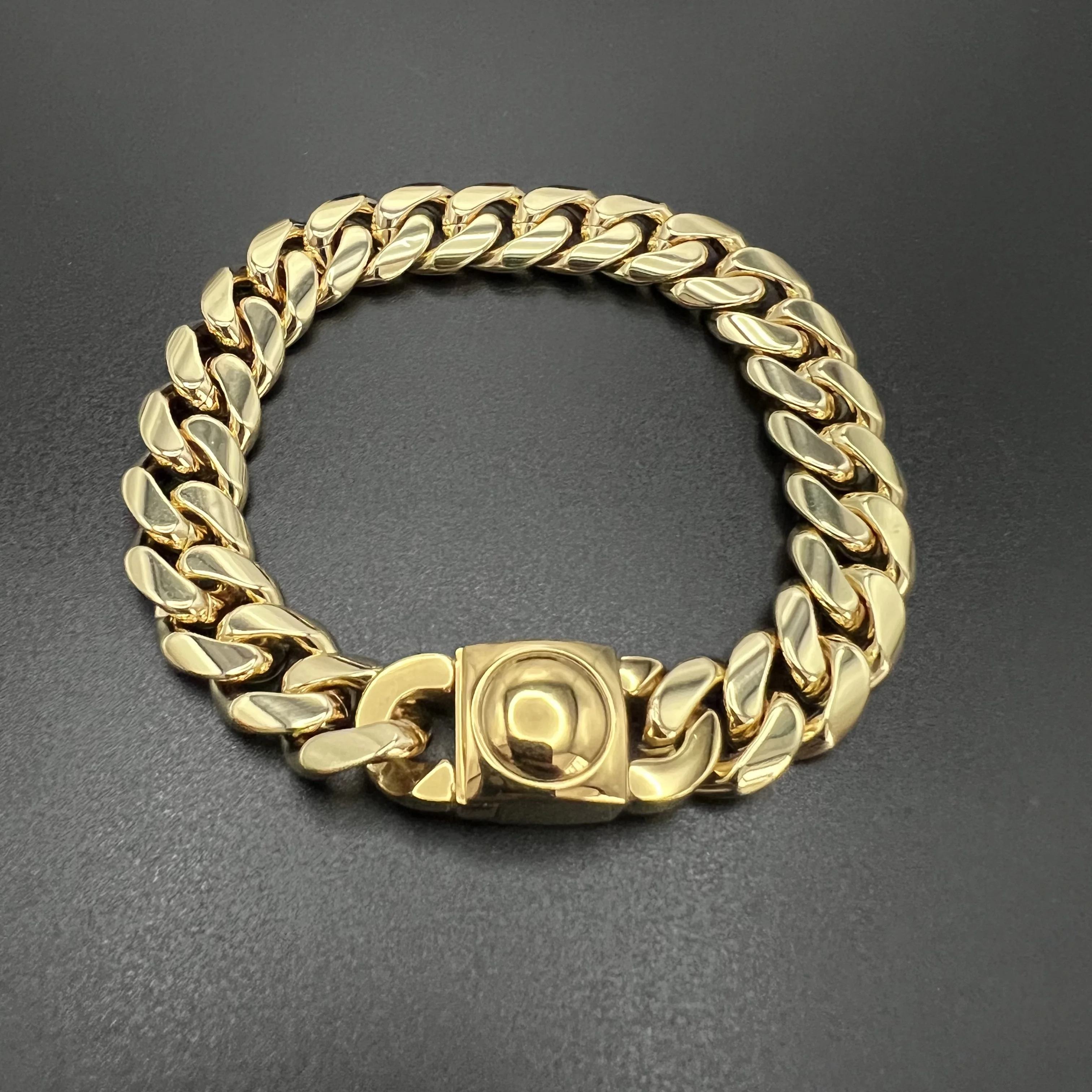 

12mm 18K Gold 5-Layer Plated Premium Durable Cuban Bracelet(Push Button Clasp)