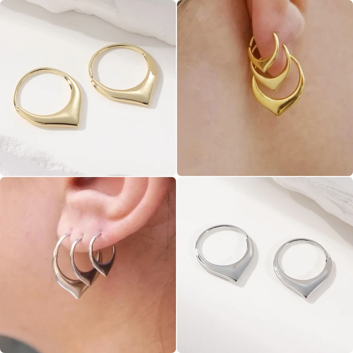 3 Pairs of Exquisite Fashion Mini Petal Shaped Golden Silvery Plated Hoop Earrings Women Men's Simple Party Jewelry Accessories