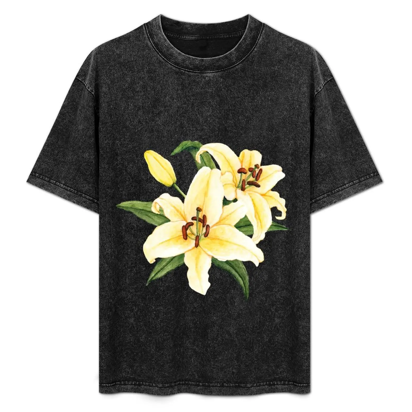 

Hand Drawn White Lily Flower T-Shirt topping vintage clothes croswit shirt man new edition anime shirts men