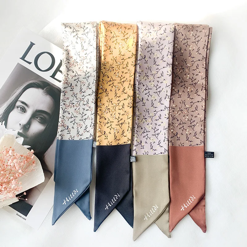 Vintage Floral Scarf, Long Thin Silk Scarf for Women, Fashionable Accessories Skinny Silk Scarf Versatile Fashion Accessory