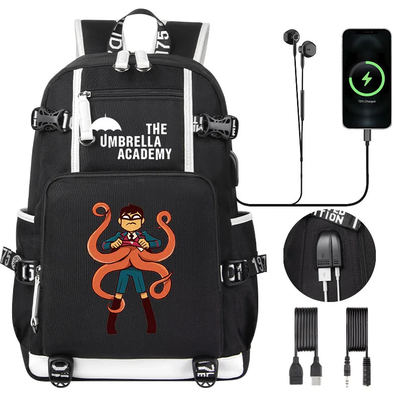 

The Umbrella academy USB Backpack Women Men Large Capacity Schoolbag USB Boy Girl Kids Book School Bag