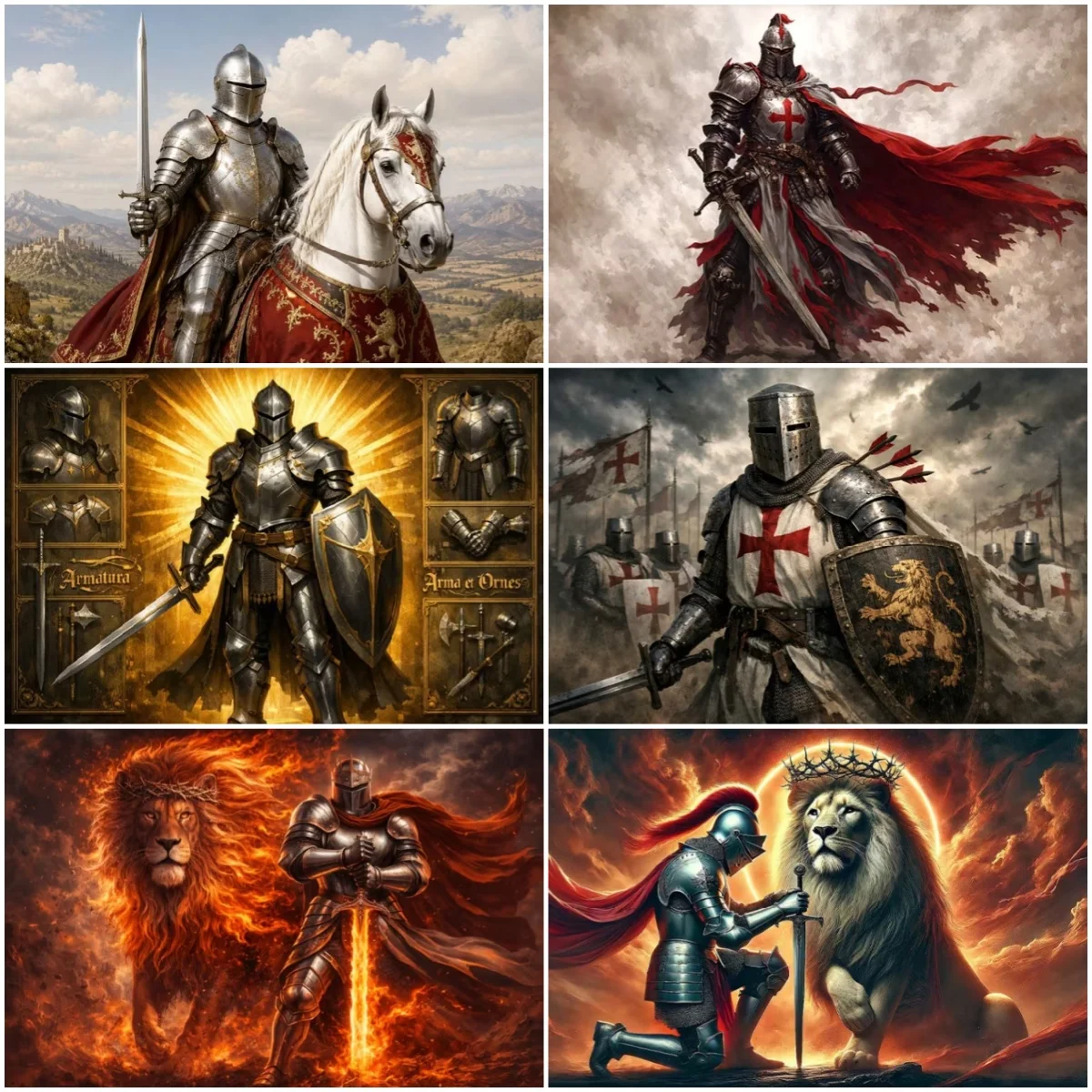 Knights Templar Theme Party Decorations Backdrop Lion Warrior Banner Wall Hanging Red Cross Armor Photography Background Props
