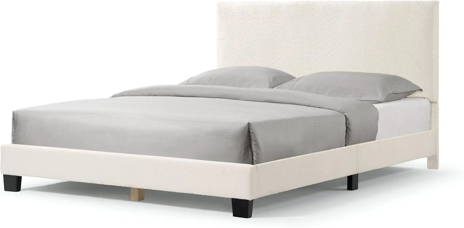 Vivienne-cama de plataforma tamaño Queen de tela Boucle moderna, con cabecero ajustable y patas de madera maciza para dormitorio, sin somier