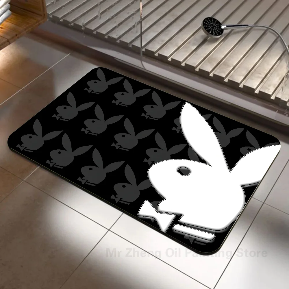 1pc Cartoon Rabbit Printing P-Play-boys Floor Mat Anti-Slip Kitchen Bedroom Handmade Tufted Rug Carpet Living Room Entrance Rug