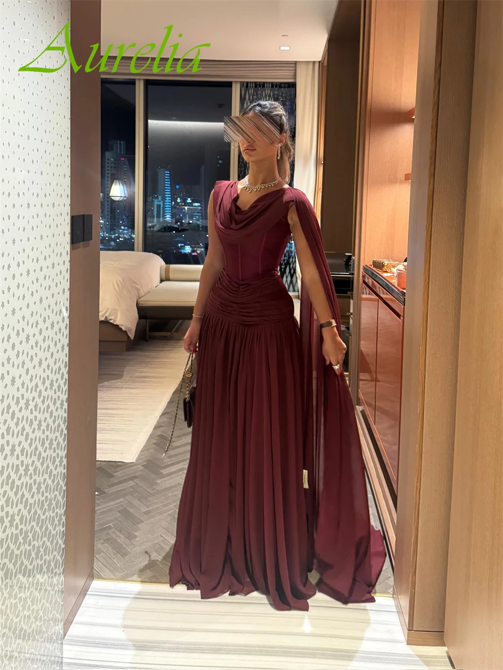 Customized Elegant V-Neck Chiffon Evening Dress Delicate Watteau Train Prom Dress Temperament Sleeveless Special Occasion Gown