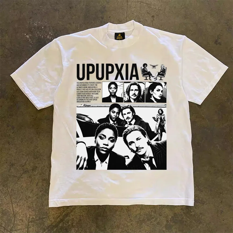 Loose Fit Cotton T-Shirt Unisex Short Sleeve Double Thread UPUPXIA Hero Print Sweat Absorbent round Neck Casual Summer Top