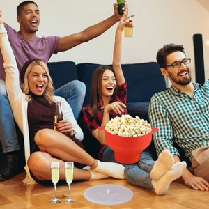 Con mango Tazón de cubo de palomitas de maíz plegable con tapa de palomitas de maíz de tapa DIY PLOTING Silicona de gran capacidad 12 Best Microondave Bowl de ventas - №11