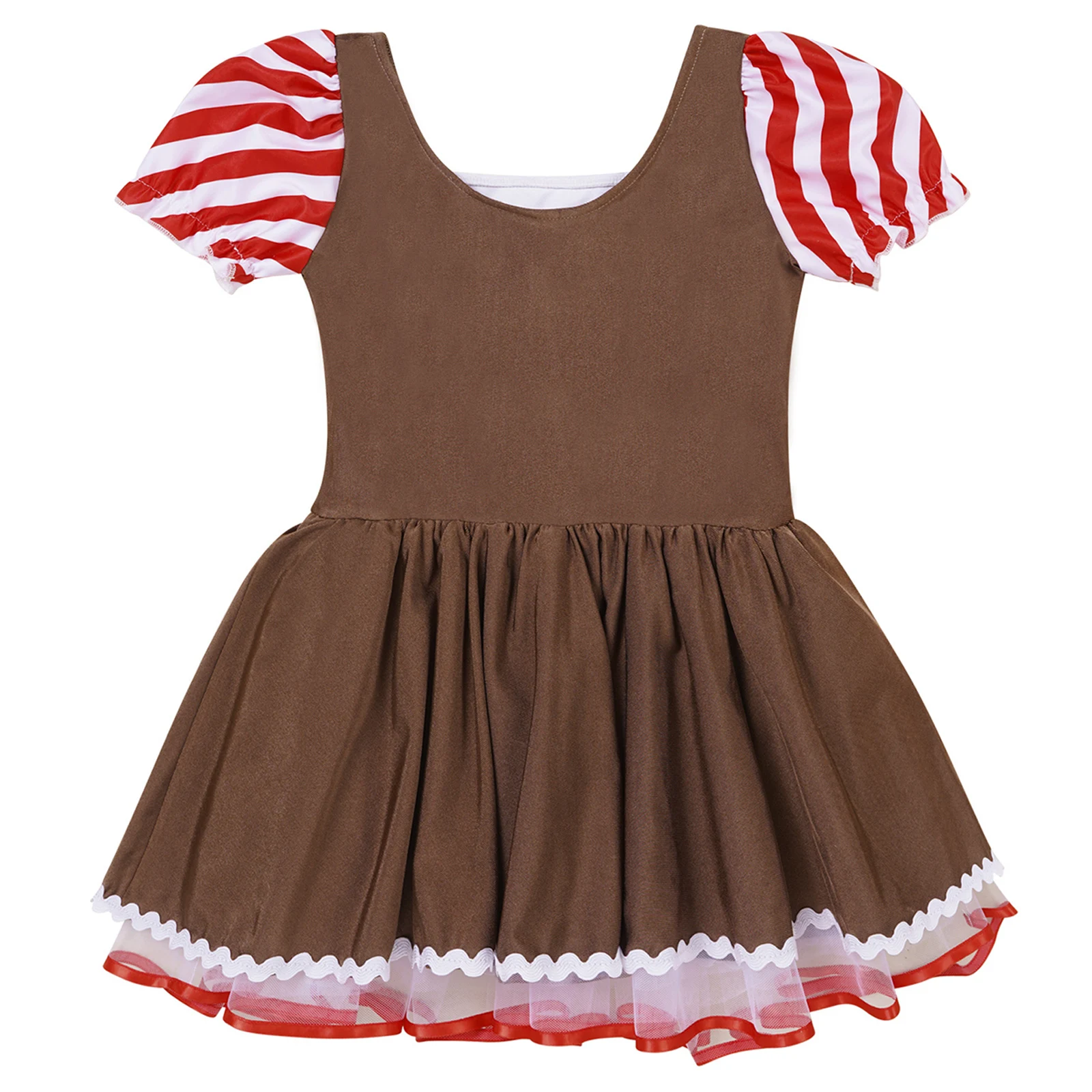 Kids Girls Gingerbread Man Costume Candy Cane Christmas Holiday Party Dance Performance Dress Xmas Cosplay Fancy Dress Up