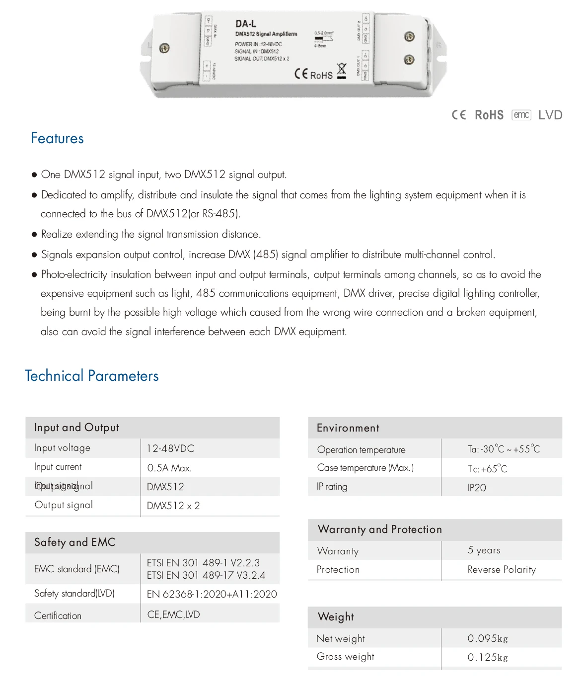 Imagem -04 - Amplificador de Sinal com Distância para Lâmpadas Led Novo Amplificador Da-l Canais 0.5a Extensão Máxima Distância de Transmissão Dc1248v Dmx512