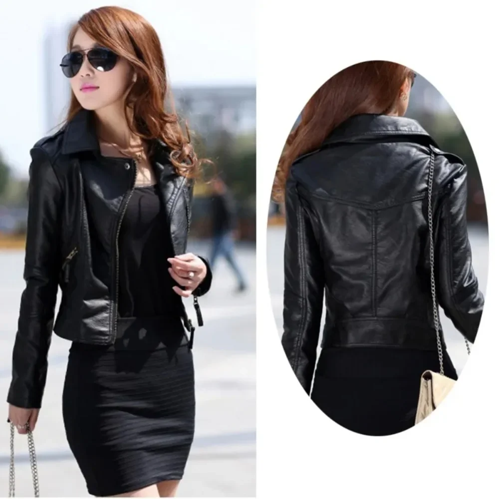 Fashion  Autumn Winter Women Coat Leather Motorcycle Zipper Collar Punk Coat Biker Jacket Ladies Outwear Streetwear