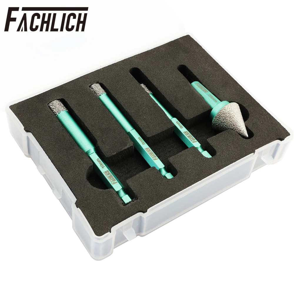 FACHLICH Diamond Drilling Milling Tile Bits Kit Dia6+8+10mm Quick-Fit Drill Core Bits+20mm Hex Chamfer Crown Marble Porcelain