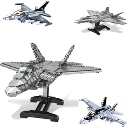 1802Pcs Military F22 Raptor Fighter F35 F18 F16 Block Set US AirPlane Model Modern War Building Brick Toys For Boys No Box