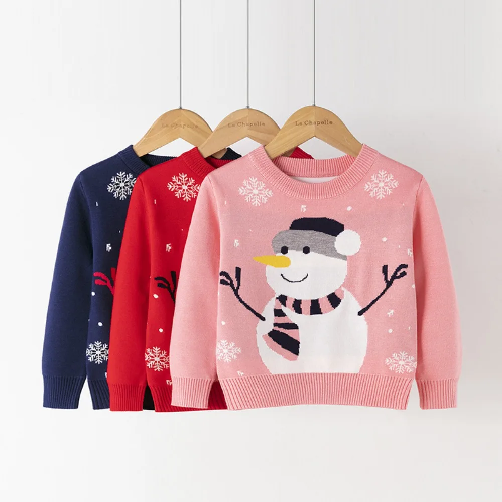 Children\'s Sweater New Autumn and Winter Christmas Snowman Pullover Base Girls Knitted Sweater Winter Baby Girl Clothes