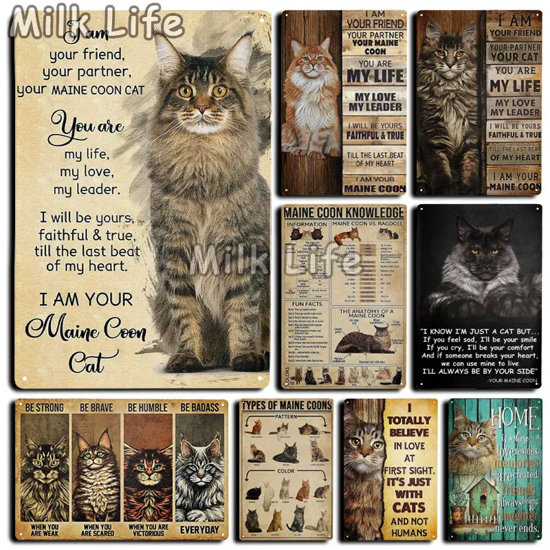 Maine Coon Cat Pet Store Decorations Art Wall Crafts Metal Plaque Poster Decoration Mural Plaques Tin Sign Posters 12x8 Inches