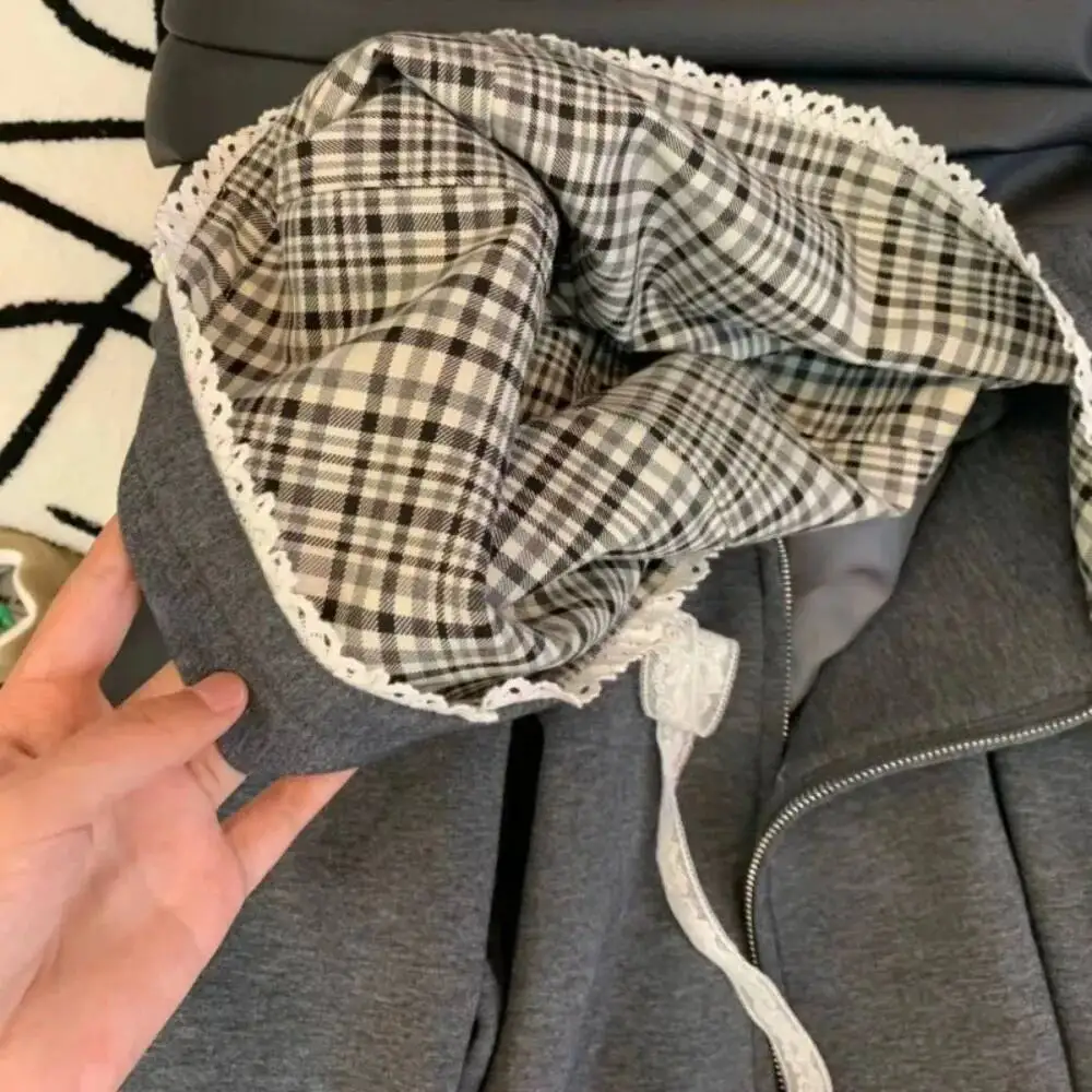 BabYoung-Sudadera con capucha de manga larga, holgada, sencilla, combina con todo, estilo francés, con cordones, Y2K Haruku, nuevo cárdigan