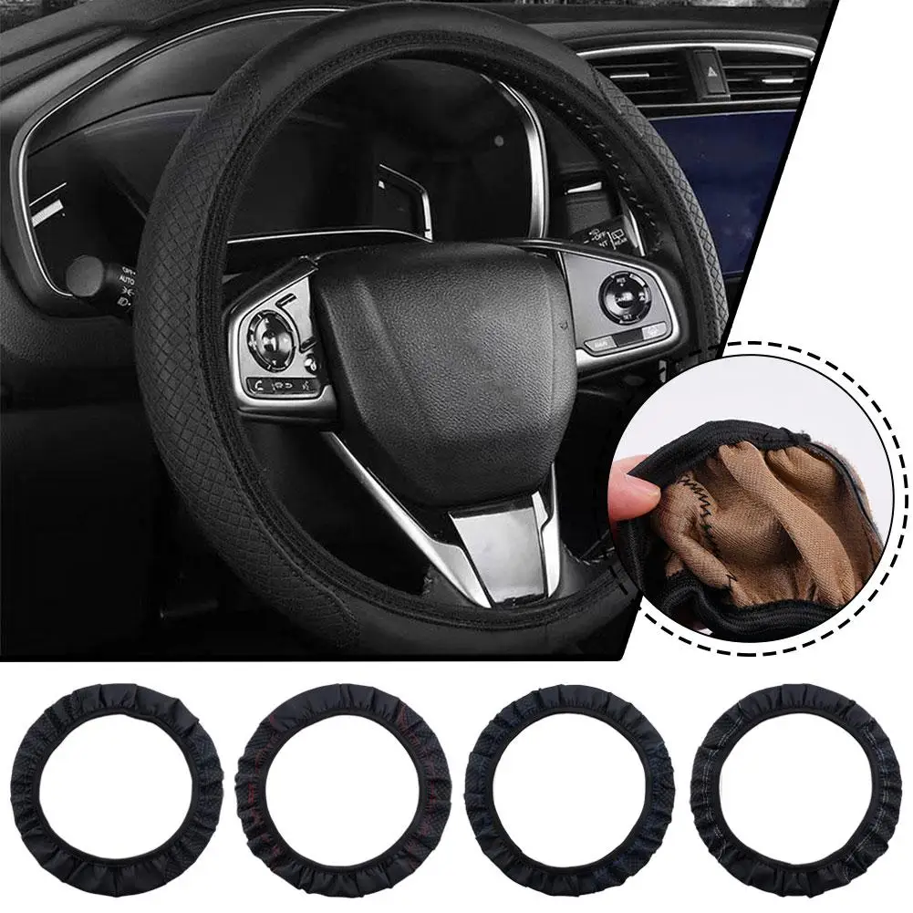 Automobile Universal Steering Wheel Cover Non-slip Steering Wheel Non-slip Car Car-styling Leather Embossed Cover L7O0