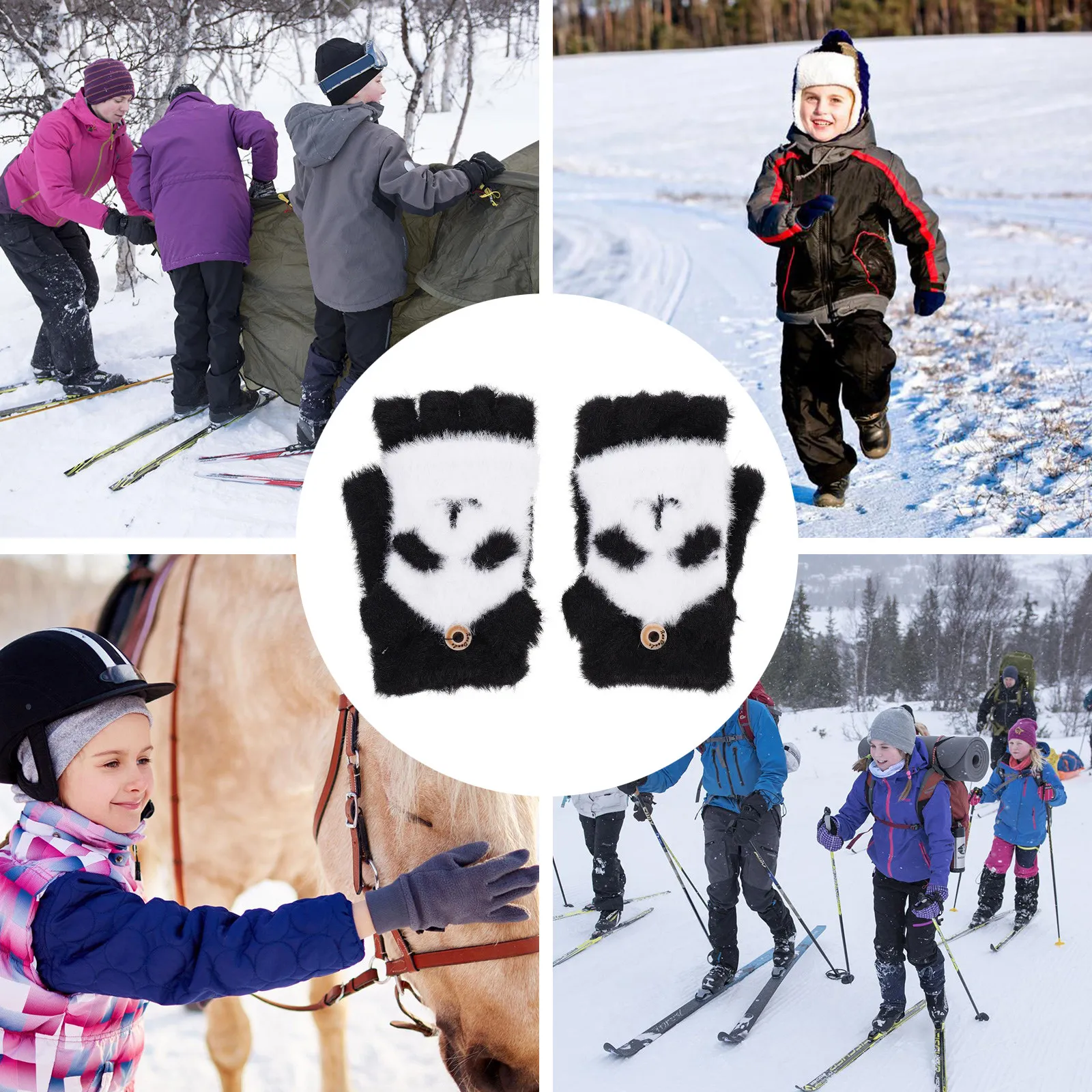 

1 Pair Half Finger Gloves For Kids Thicken Warm Cartoon Winter Children Mittens Soft Touch Screen Outdoor Snow Play