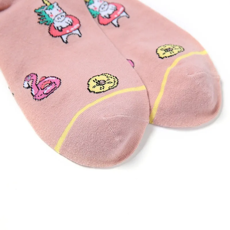 Kaus kaki wanita Kawaii lucu gambar hewan kaus kaki katun personalisasi sederhana asli kaus kaki olahraga wanita Tengah tabung kaus kaki X122