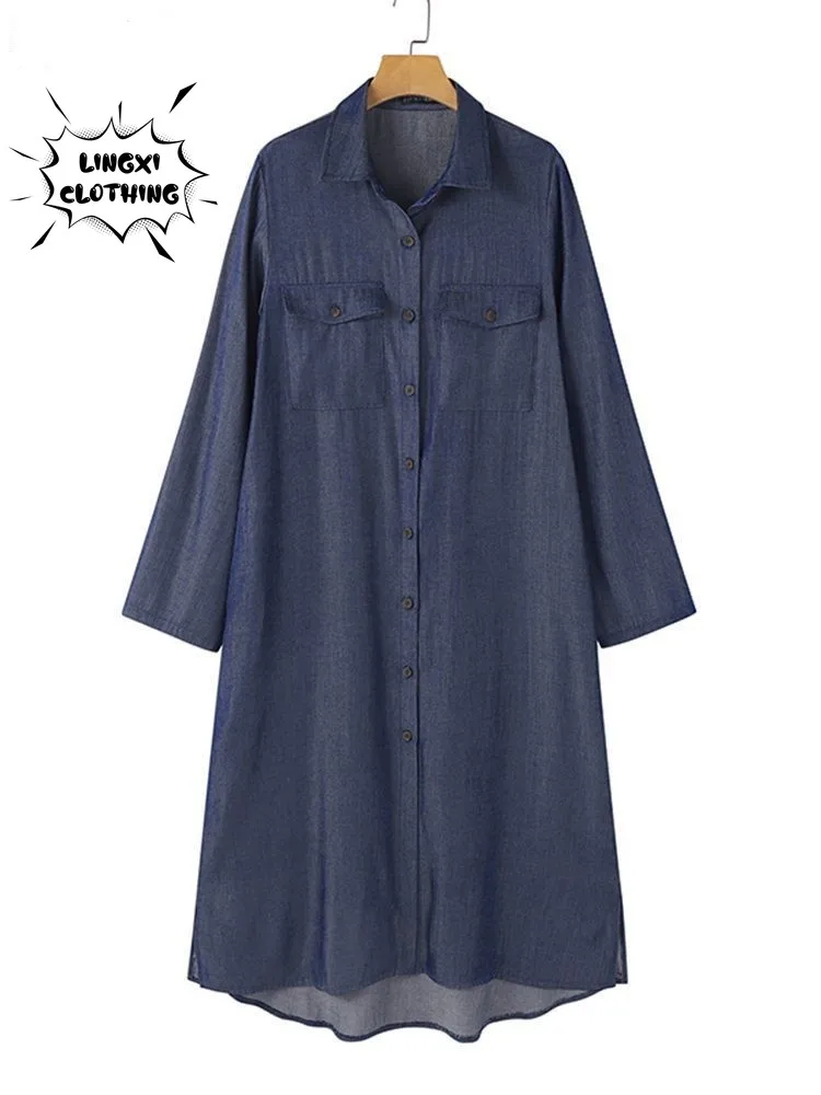 Robe longue décontractée pour femmes, coupe adt, col rond, style de rue, mode coréenne, coton, denim, été, nouveau, 2024