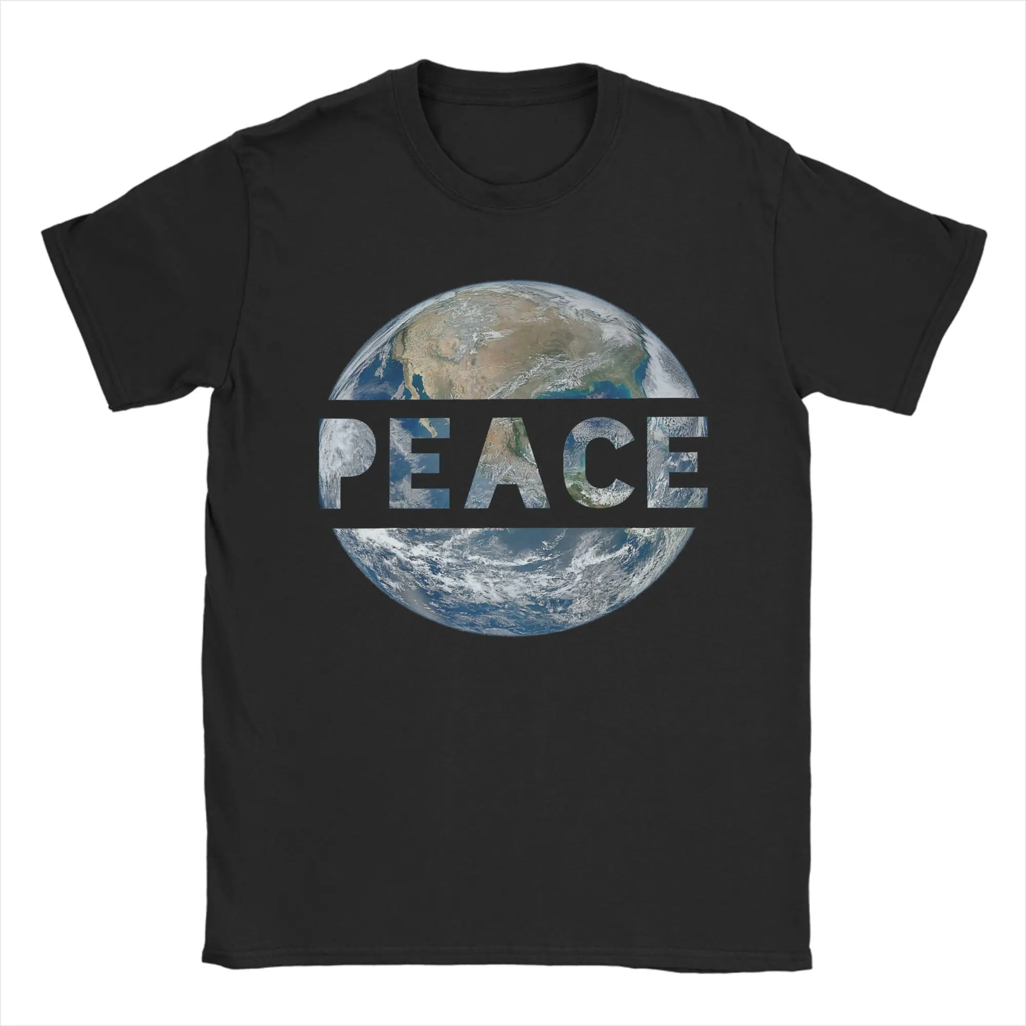Novelty Earth Love Power Peace World T-Shirt Men Crewneck Cotton T Shirts  Short Sleeve Tee Shirt Adult Clothing