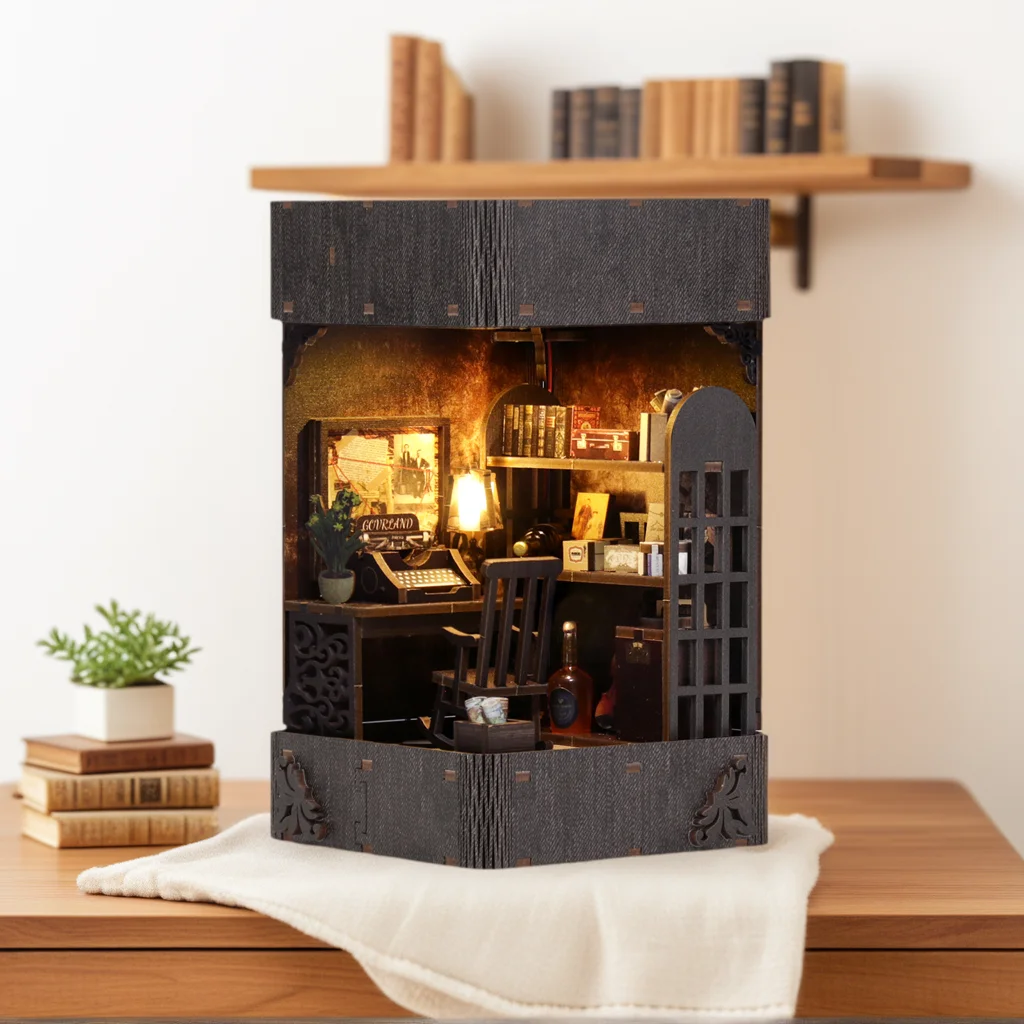 مجموعة منزل مصغر ذاتية الصنع ثلاثية الأبعاد مصنوعة يدويًا ديوراما عالمية صغيرة نماذج مشهد واقعية تحت عنوان صندوق غرفة الدمية كتاب زاوية هدية #2