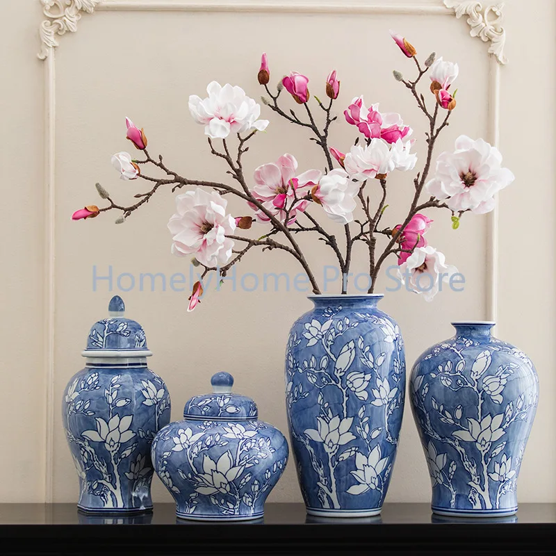 Retro ceramic flower arrangement decorative ornament blue and white porcelain ceramic pot underglaze vase