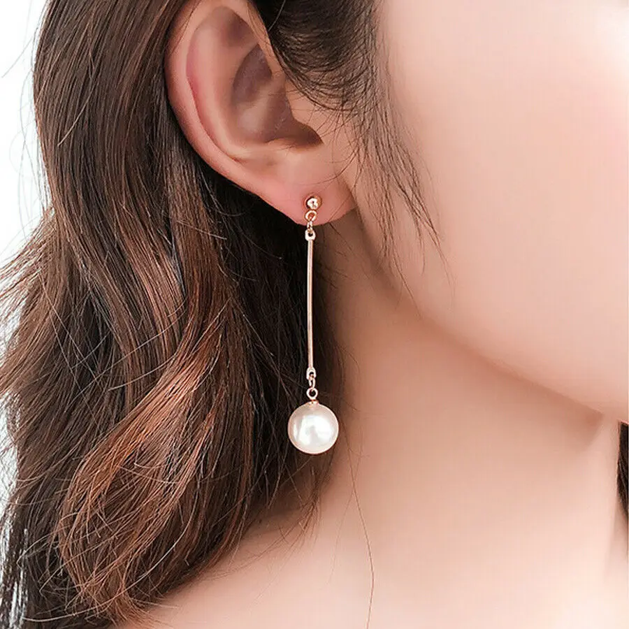 Korean White Pearl Long Dangle Earrings for Women Simple Tassel Round Imitation Pearl Ear Jewelry Valentine\'s Day Gift