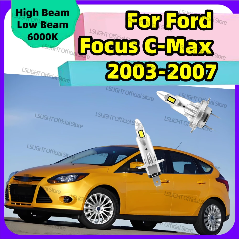 

2/4Pcs High Low Beam For Ford Focus C-Max 2003 2004 2005 2006 2007 Car LED Headlights 30000LM 3570 CSP Head Lamp Bulbs 6000K 12V