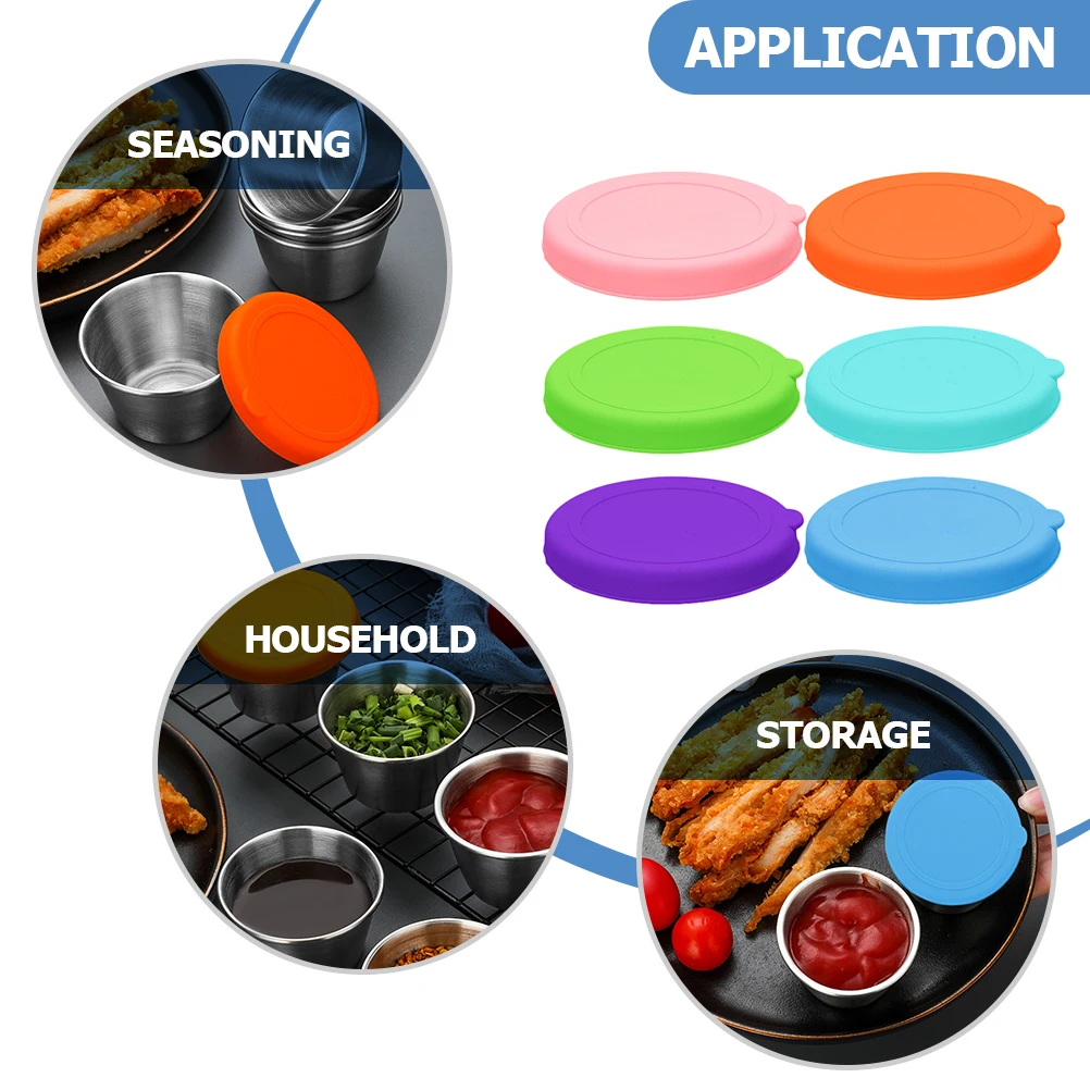 

6 Pcs Stainless Steel Food Storage Sauce Dishes Silicone Covers Crisper Lids Soy Plate Bowls Small Dipping Cups Sealed Airtight