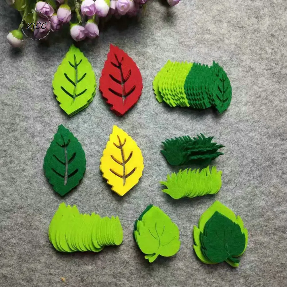 Leaves Handmade Felt Pad Non Woven Green Tree Patch Kindergarten School Wall Sticker Decoration Kid DIY Party Crafts Accessories