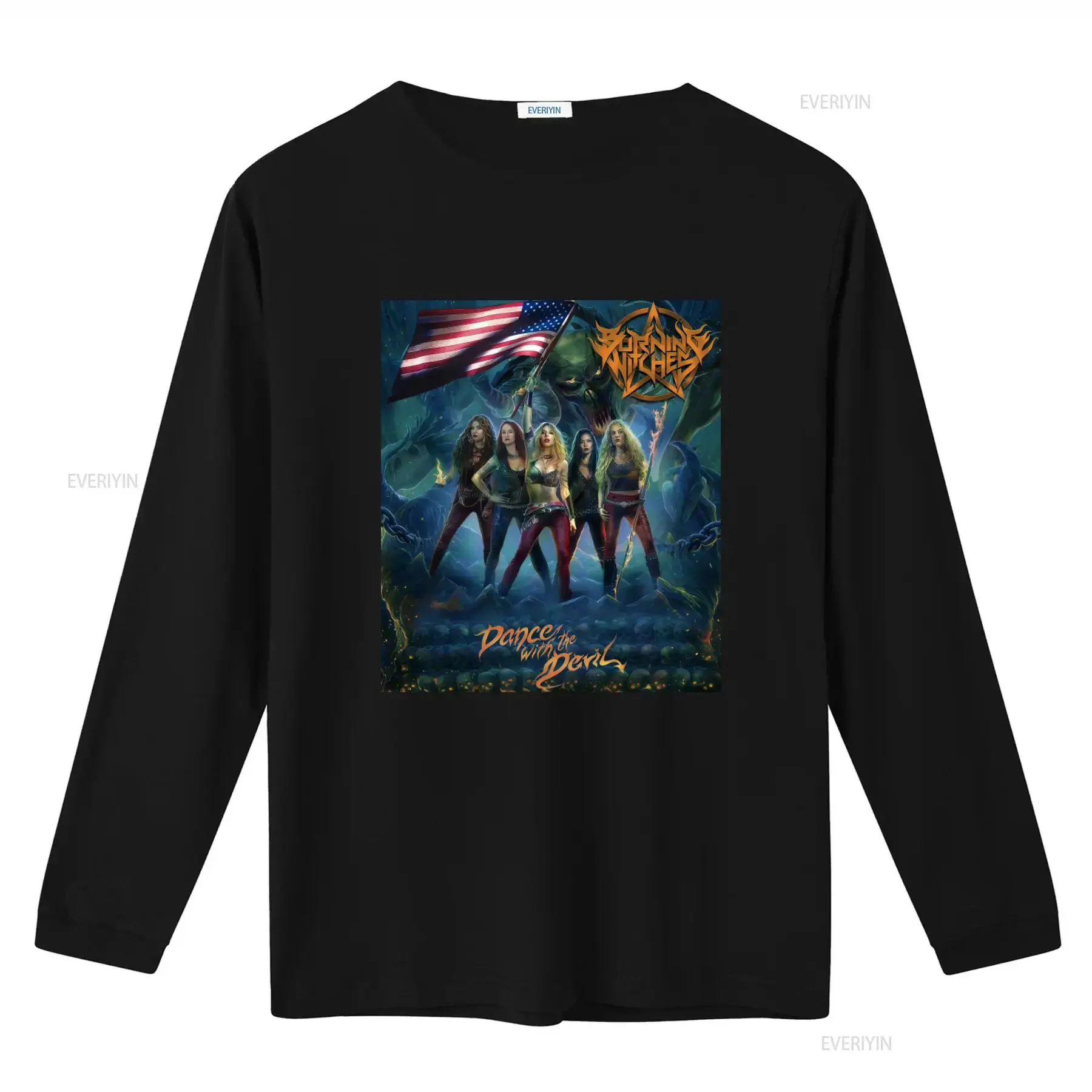00s Burning Witches Vintage T shirt Rare Girl Band Heavy Metal Dance with the Devil American Flag Print vintage Washed