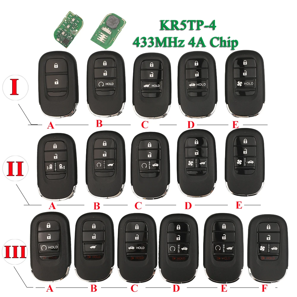 Llave Inteligente para Auto JYQ KR5TP-4 433MHz 4A con Chip, para Honda Accord, Pilot, HR-V, CR-V, Civic 2022-2025, Odyssey 2026, con Sistema de Entrada sin Llave