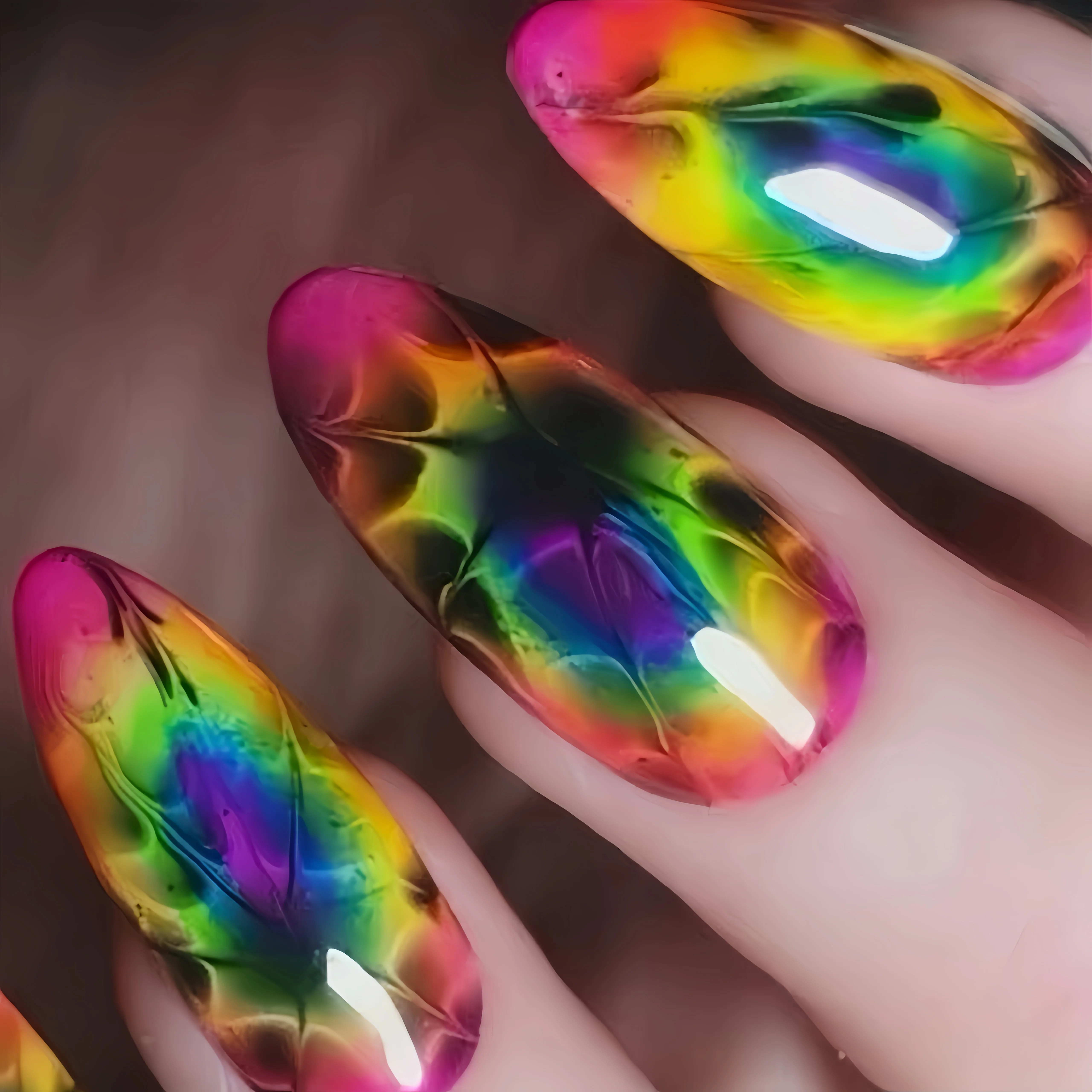 24-Piece Holographic Rainbow Glass Gradient Nail Art, Iridescent Artistic Transparent Niche Finished Wearable Nails, Glossy Removable Nail Pieces