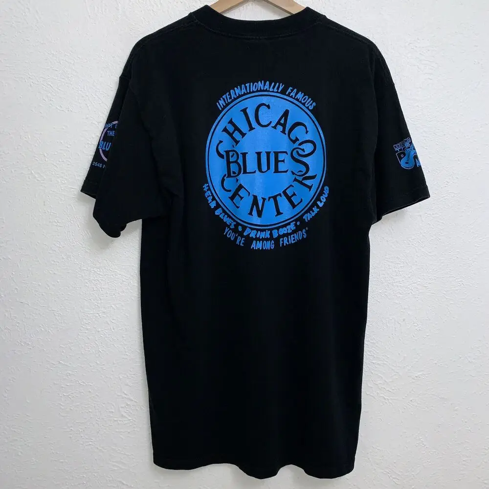 Kingston Mines Chicago Blues Center Tee Black T-Shirt 90s Double Sided Large