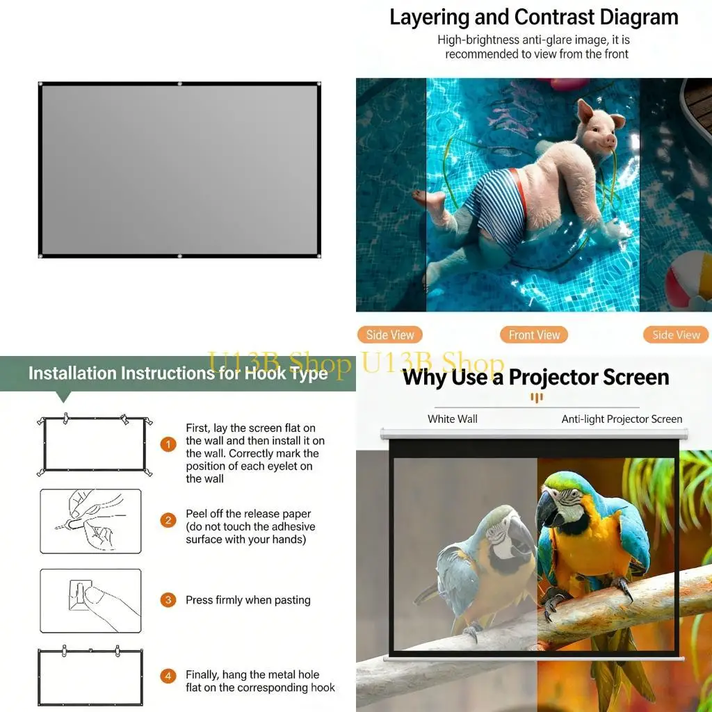 U13B Multipurpose Metal Projection Screen 16:9 Black Frame For Vibranted Color