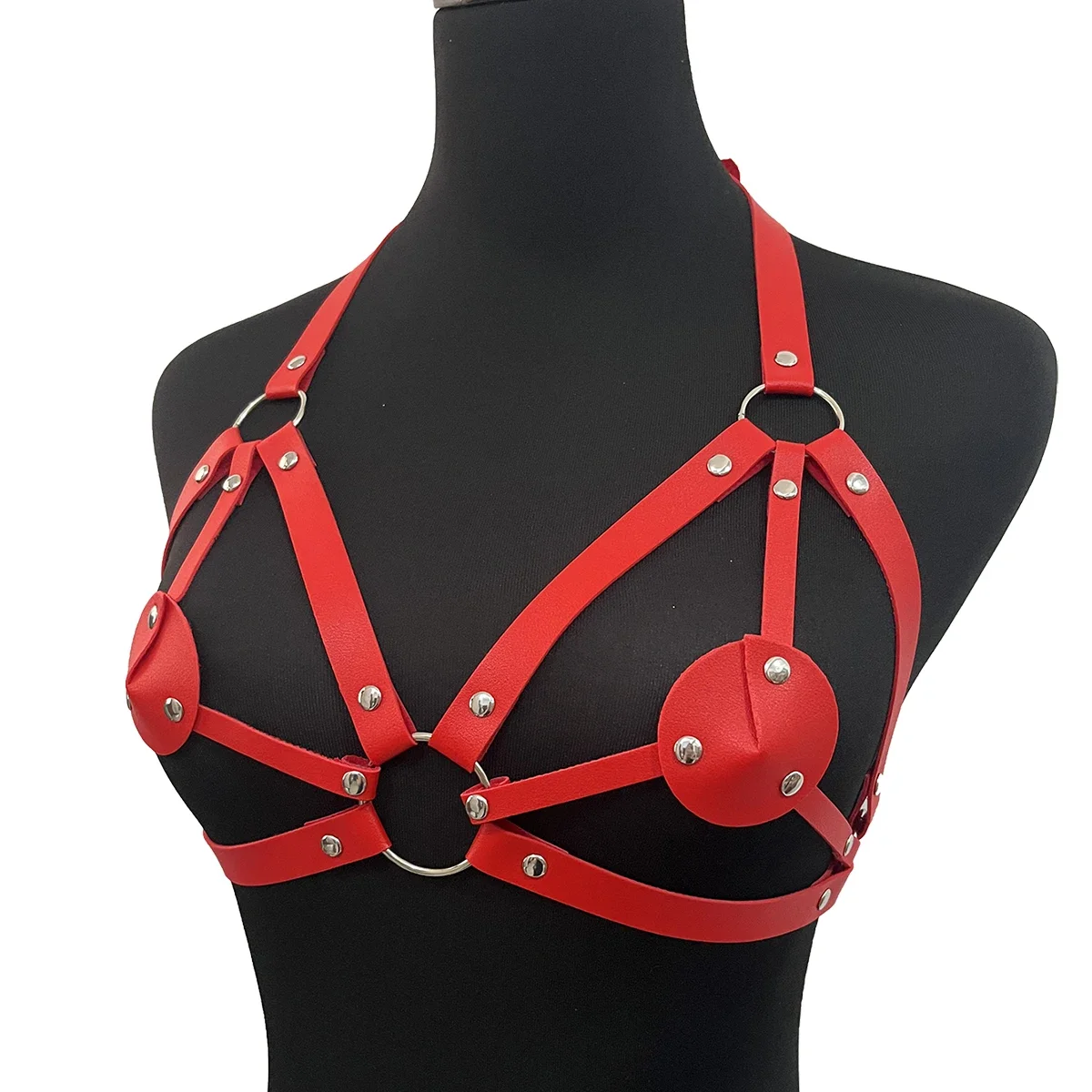 Sexy Red Leather Lingerie Chest Harness for Women, Sword Belt, Body Bondage Belt, Harajuku Gothic Fetish, Clothing Accessories